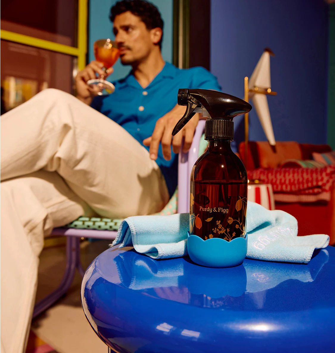 A Purdy & Figg refill and cloth beside a kitchen basin — the everyday scene the brand is built around